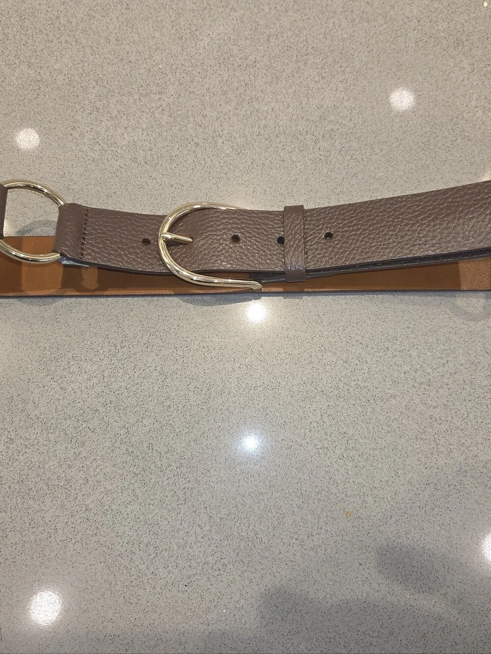 Cole Haan Brown Leather Belt with Gold Ring Buckle